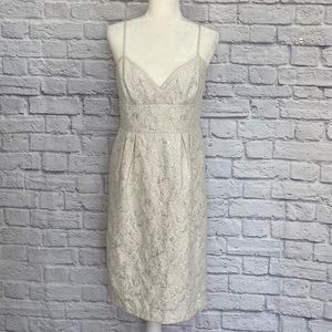 BCBG MaxAzria White & Silver Brocade Cocktail Dress - 10
